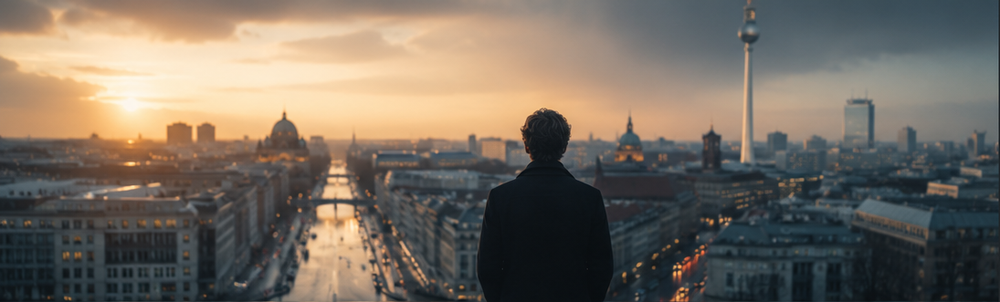 A long road stretching into the sunrise with milestones marking First Investment, €10,000, €100,000, €250,000, €500,000 and €1,000,000 — symbolising the long journey of disciplined investing.